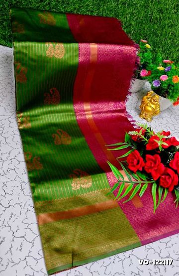 Traditional Checked Silk Saree Premium Design Border Zari Design - SANDLE