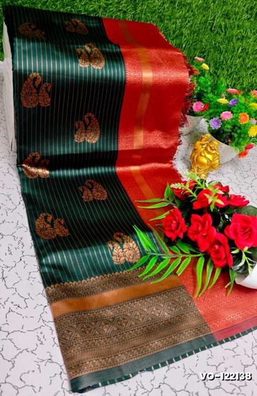 BRIDAL SILK GOLD SILVAR AND COPPER ZARI WEAVE AND WEDDING ART SILK SAREES - MERUN (4)