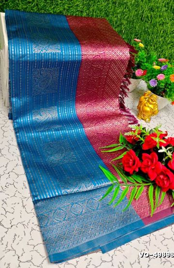 BRIDAL SILK GOLD SILVAR AND COPPER ZARI WEAVE AND WEDDING ART SILK SAREES - ORANGE N (10)