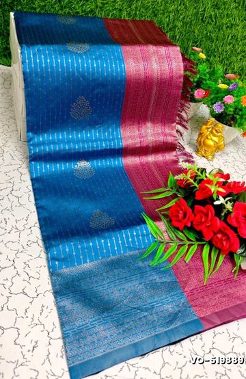 Celestial grace: space silk saree  modern fancy item sarees - BLUE COLOUR (1)