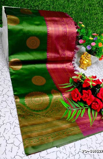 Kubera borderless elite bridal rapier fancy light weight silk type sarees function wear - LIGHT GREEN