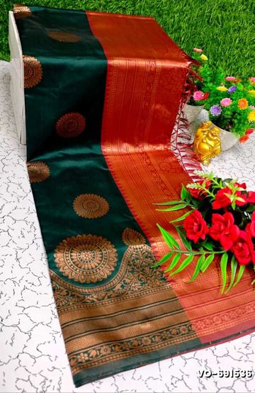 Dailywear cotton sarees premium look lightweight comfortable wear - BOTTLE GREEN (6)