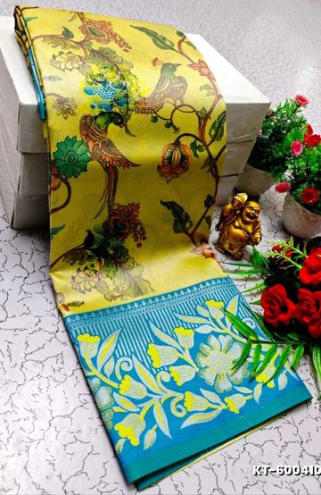 Elegant Kalamkari Tissue Saree for Festivities & Weddings - YELLOW (3)
