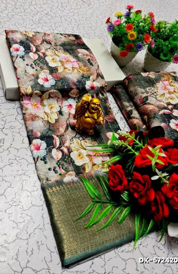 Elegant Floral Dola Silk Saree with Zari Border - AS COLOR (1)