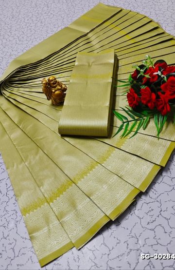 BRIDAL SILK GOLD SILVAR AND COPPER ZARI WEAVE AND WEDDING ART SILK SAREES - LIGHT GREEN SHADE (1)
