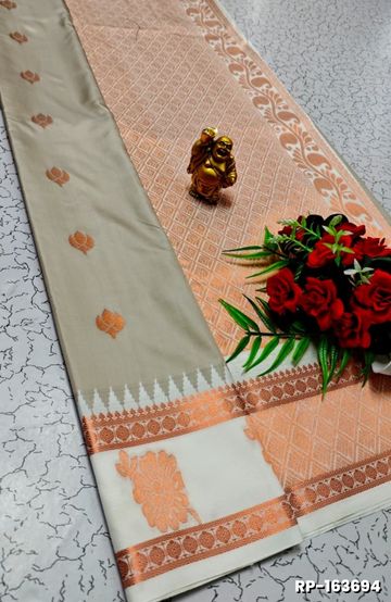 Elegant Floral Dola Silk Saree with Zari Border - BABY PINK (1)