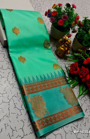 MODERN FANCY SOFT SILK SAREES WITH BUTTA DESIGN - LIGHT ORANGE (1)