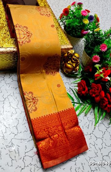 BRIDAL SILK GOLD SILVAR AND COPPER ZARI WEAVE AND WEDDING ART SILK SAREES - GREEN COLOUR (2)