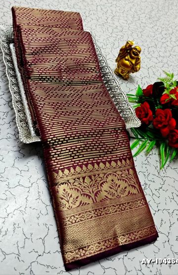 BRIDAL SILK GOLD SILVAR AND COPPER ZARI WEAVE AND WEDDING ART SILK SAREES - ORANGE (3)