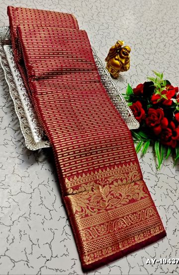 BANARASI POCHAMPALLY ALL OVER BODY SILVAR ZARI BUTTA DESIGN   FUNCTION WEAR SOFT SILK SAREES - ORANGE N