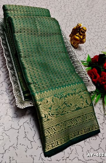 Designer Multi-Color Floral Print Blouse Fabric - BOTTLE GREEN