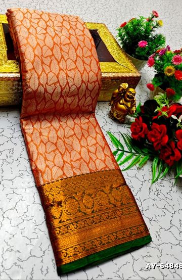 MODERN FANCY SOFT SILK SAREES WITH BUTTA DESIGN - ORANGE (1)