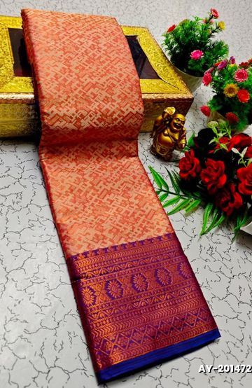 Banaras with our Banarasi Cotton fabric — a beautiful fusion of classic artistry and breathable comfort wear saree - BROWN