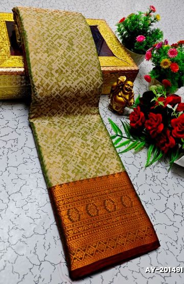 BRIDAL SILK GOLD SILVAR AND COPPER ZARI WEAVE AND WEDDING ART SILK SAREES - PEACKOK BLUE (4)