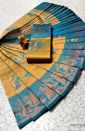 Dailywear cotton sarees premium look lightweight comfortable wear - BLUE COLOUR