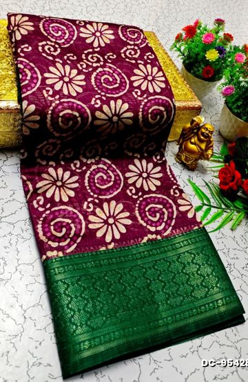 Dailywear cotton sarees all over body flower designpattern design premium look lightweight comfortable wear - WINE COLOUR