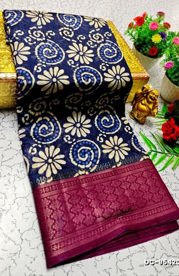 Dailywear cotton sarees all over body flower designpattern design premium look lightweight comfortable wear - NAVY COLOUR