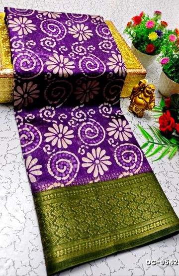 Dailywear cotton sarees all over body flower designpattern design premium look lightweight comfortable wear - BRINJAL COLOUR
