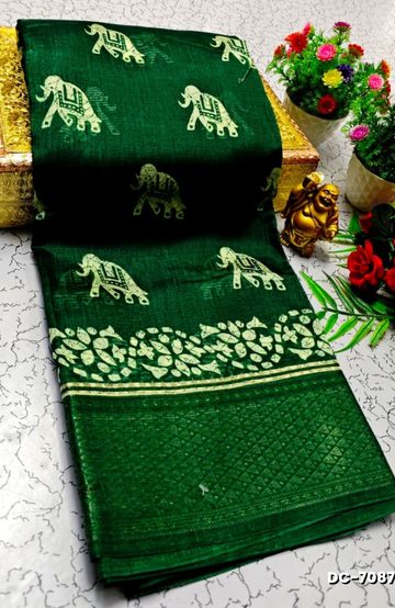 Dailywear cotton sarees all over body elephant designpattern design premium look lightweight comfortable wear - BOTTLE GREEN