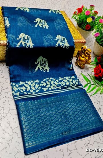 Dailywear cotton sarees all over body elephant designpattern design premium look lightweight comfortable wear - BLUE COLOUR