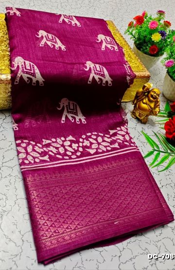 Dailywear cotton sarees all over body elephant designpattern design premium look lightweight comfortable wear - VADAMALLI