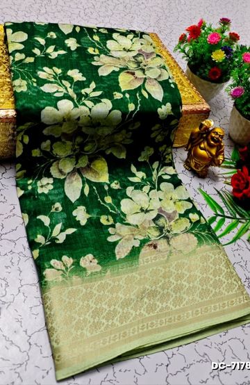 Dailywear cotton sarees all over body flower designpattern design premium look lightweight comfortable wear - DARK GREEN