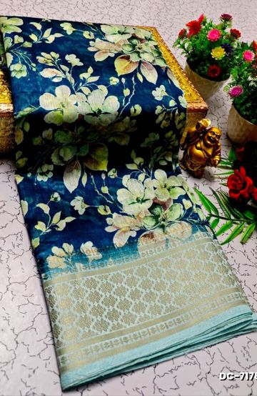 Dailywear cotton sarees all over body flower designpattern design premium look lightweight comfortable wear - LIGHT BLUE