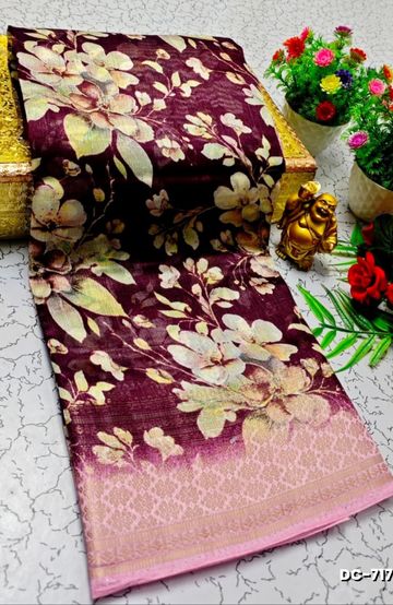 Dailywear cotton sarees all over body flower designpattern design premium look lightweight comfortable wear - WINE COLOUR (1)