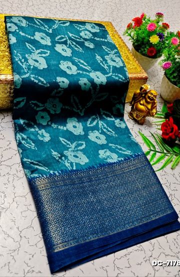 Dailywear cotton sarees all over body flower designpattern design premium look lightweight comfortable wear - BLUE SHADE