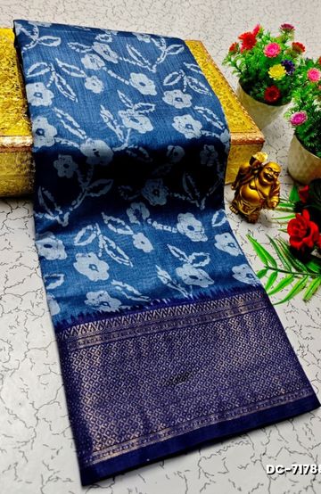 Dailywear cotton sarees all over body flower designpattern design premium look lightweight comfortable wear - BLUE COLOUR