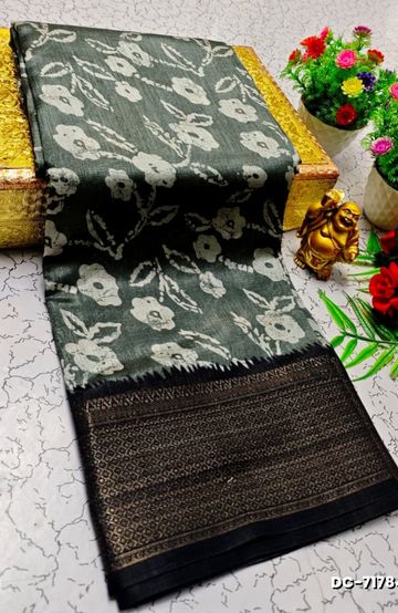 Dailywear cotton sarees all over body flower designpattern design premium look lightweight comfortable wear - GRAY