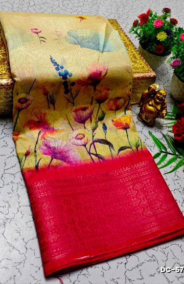 Dailywear cotton sarees all over body flower designpattern design premium look lightweight comfortable wear - CREAM
