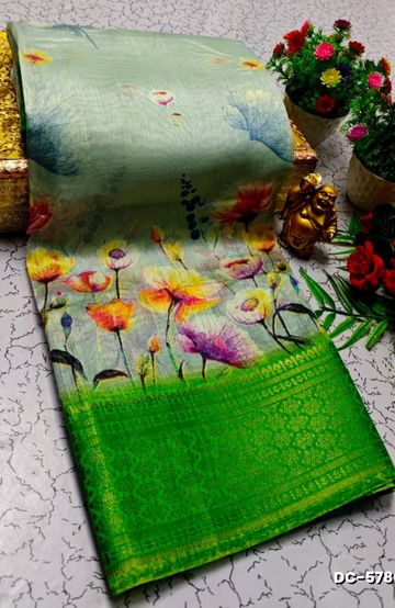 Dailywear cotton sarees all over body flower designpattern design premium look lightweight comfortable wear - LIGHT GREEN