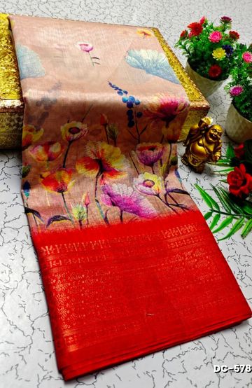 Dailywear cotton sarees all over body flower designpattern design premium look lightweight comfortable wear - LIGHT PEACH