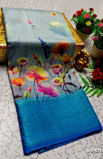 Dailywear cotton sarees all over body flower designpattern design premium look lightweight comfortable wear - ICE BLUE