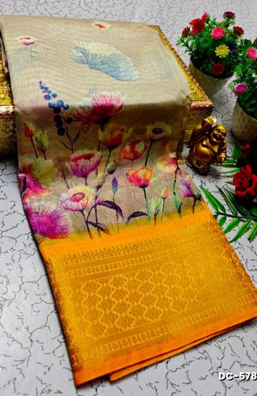 Dailywear cotton sarees all over body flower designpattern design premium look lightweight comfortable wear - LIGHT YELLOW