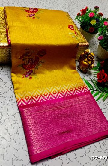 Dailywear cotton sarees all over body flower designpattern design premium look lightweight comfortable wear - YELLOW
