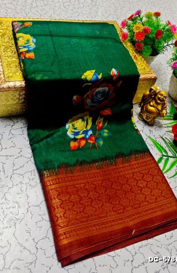 Dailywear cotton sarees all over body flower designpattern design premium look lightweight comfortable wear - BOTTLE GREEN