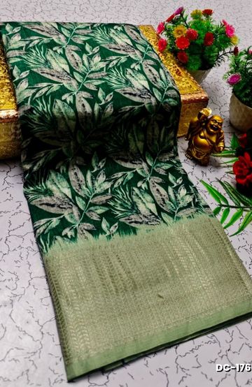 Dailywear cotton sarees all over body leaf designpattern design premium look lightweight comfortable wear - DARK GREEN