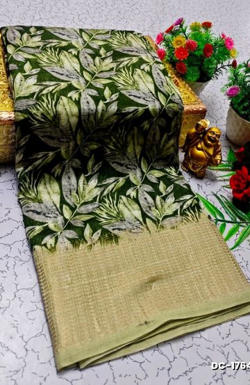 Dailywear cotton sarees all over body leaf designpattern design premium look lightweight comfortable wear - MEHENDHI GREEN
