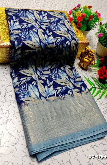 Dailywear cotton sarees all over body leaf designpattern design premium look lightweight comfortable wear - R BLUE