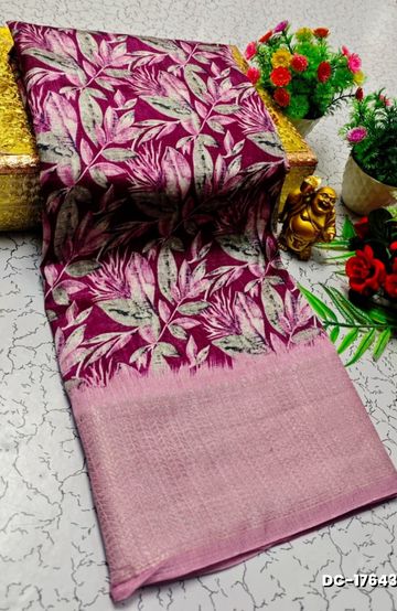 Dailywear cotton sarees all over body leaf designpattern design premium look lightweight comfortable wear - VADAMALLI