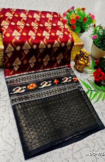 Dailywear cotton sarees all over body leaf designpattern design premium look lightweight comfortable wear - MAROON COLOR