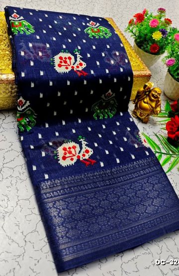Dailywear cotton sarees all over body peacock designpattern design premium look lightweight comfortable wear - NAVY COLOUR