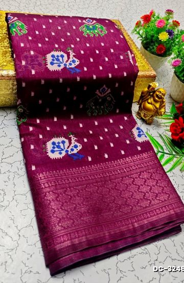Dailywear cotton sarees all over body peacock designpattern design premium look lightweight comfortable wear - WINE COLOUR