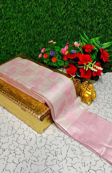 Banaras with our banarasi cotton fabric a beautiful fusion of classic artistry and breathable comfort wear saree - CORAL COLOUR