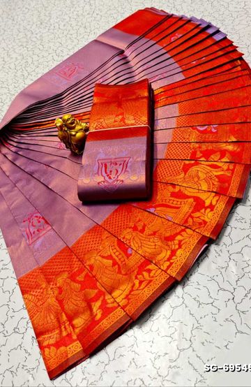 BRIDAL SILK GOLD SILVAR AND COPPER ZARI WEAVE AND WEDDING ART SILK SAREES - LIGHT PINK (18)