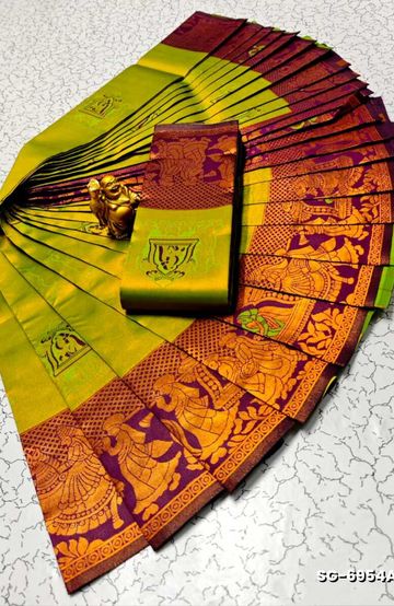 BANARASI POCHAMPALLY ALL OVER BODY SILVAR ZARI BUTTA DESIGN   FUNCTION WEAR SOFT SILK SAREES - PESTA GREEN