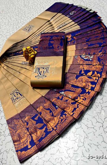 Korvai kotanji Trendy & Fancy bhutta and 2/100 Silk Cotton Sarees Function wear - SKY BLUE