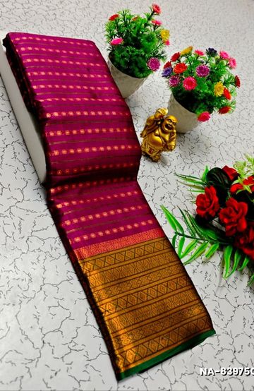 Narayani Cotton with Classic Zari Temple Border - MEJANTA